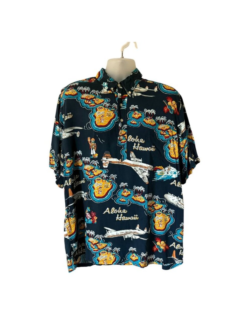 Reyn Spooner Hawaiian Shirt Mens Blue Floral Yellow Classic Fit Xlarge